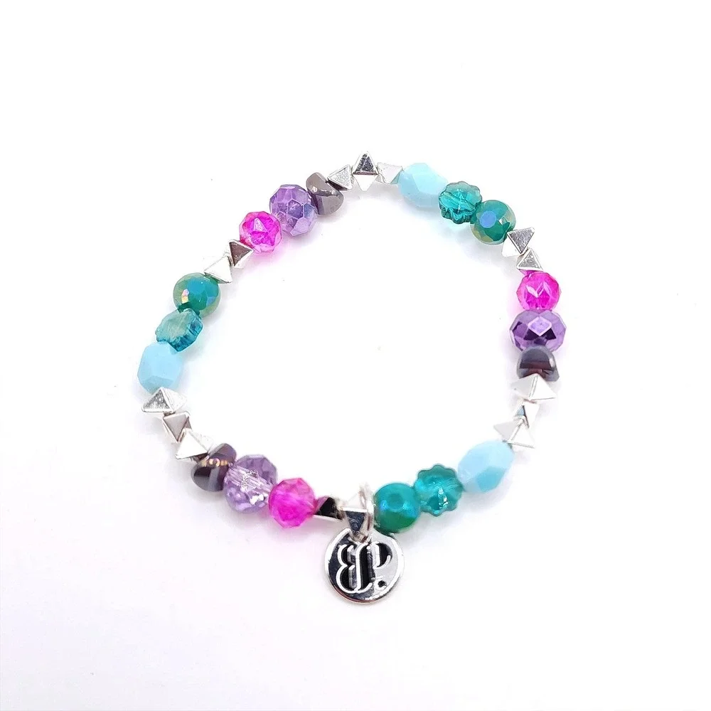 Bomb Party Ski Slopes Beaded Stretch Bracelet Set of 2 Multi Glass Beads 7.5